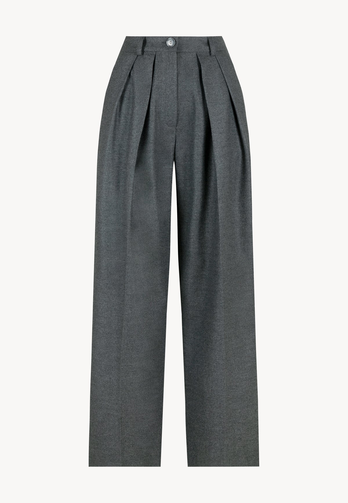 Front view of the BANOS wide-leg trousers with pleats.