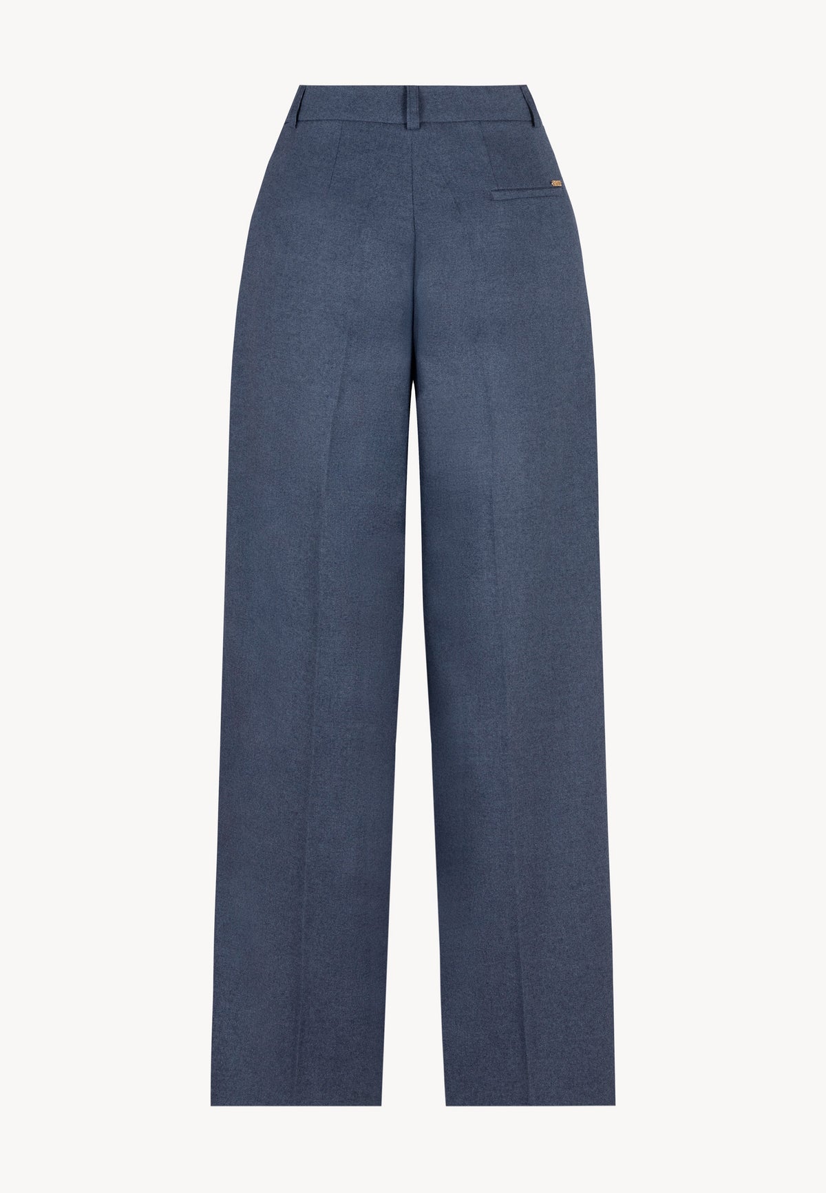Back view of the navy BANOS wide-leg trousers.