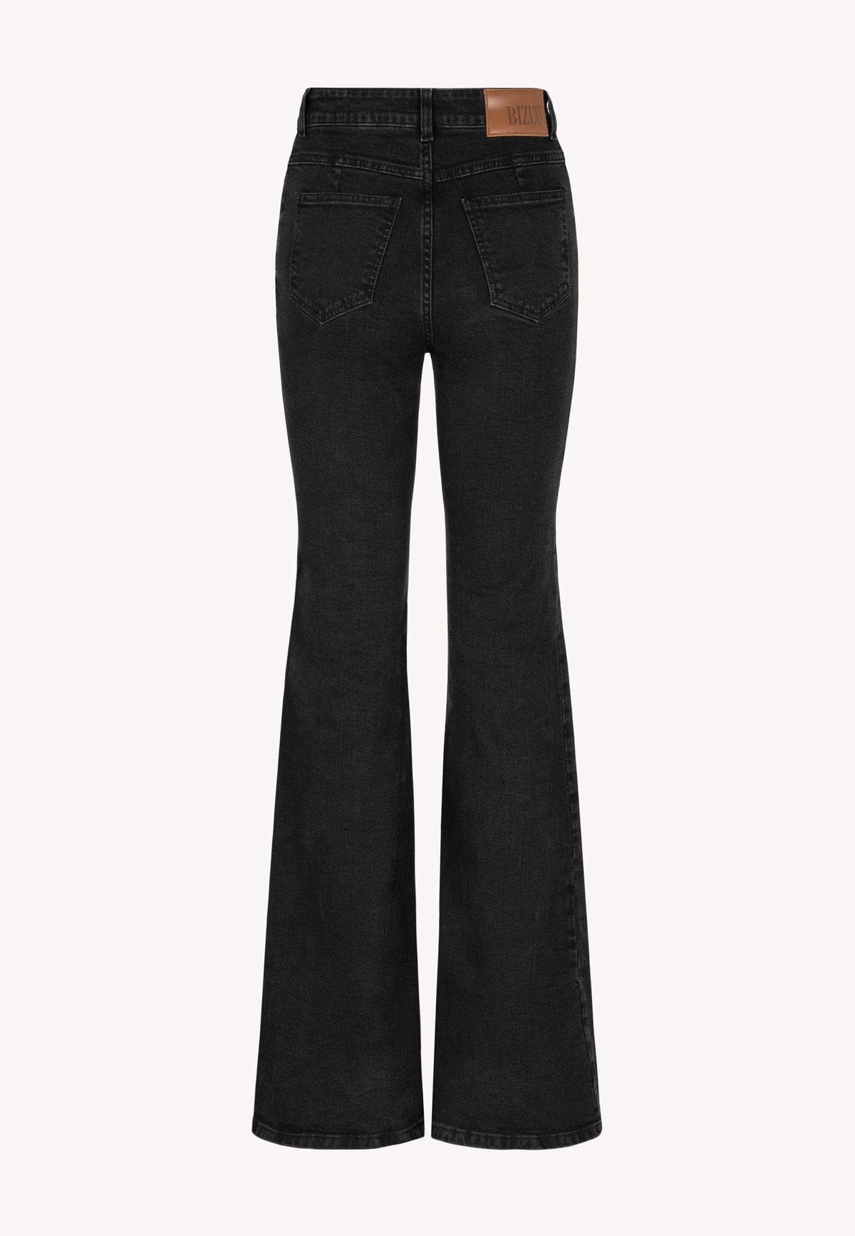 The back of black BELINNA flare jeans.