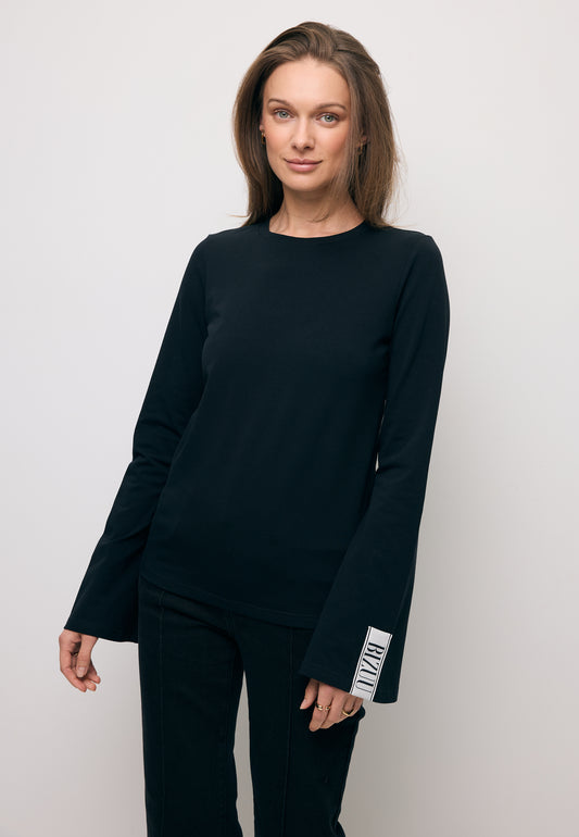 Black long-sleeve top with flared sleeves BELUNNA