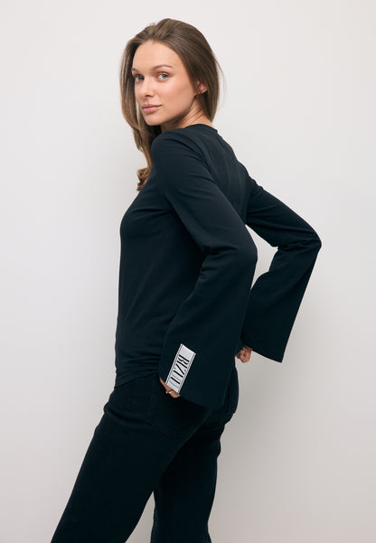Black long-sleeve top with flared sleeves BELUNNA