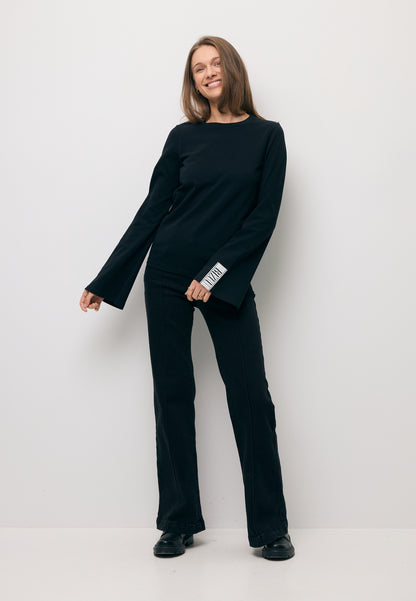 Black long-sleeve top with flared sleeves BELUNNA