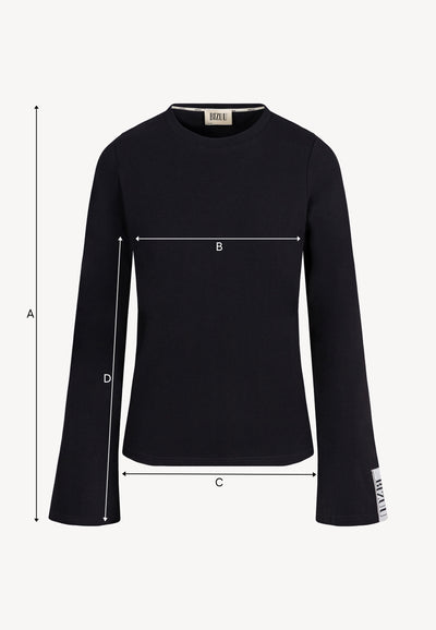 Black long-sleeve top with flared sleeves BELUNNA