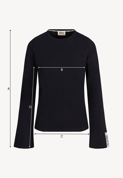 Black long-sleeve top with flared sleeves BELUNNA