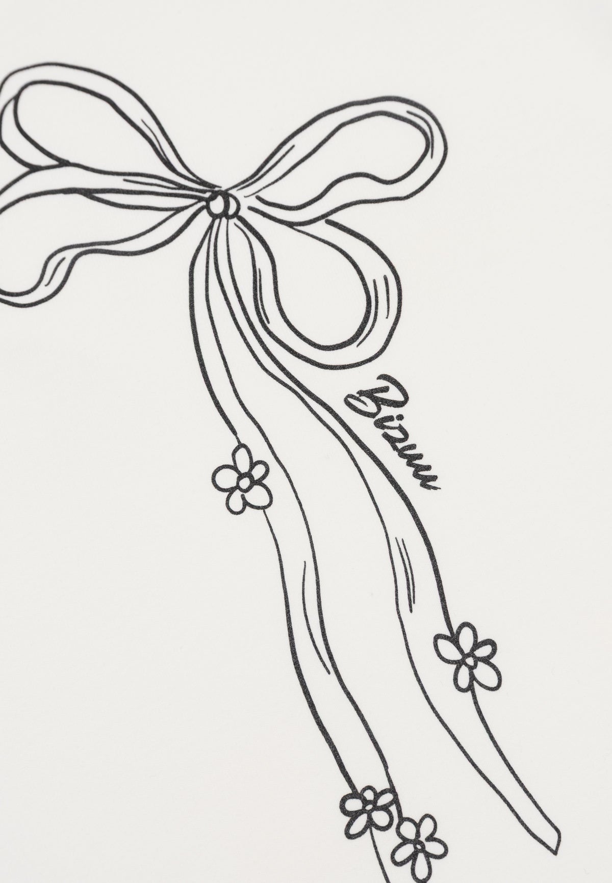 Close-up of the bow illustration on the front of the BOW T-shirt.