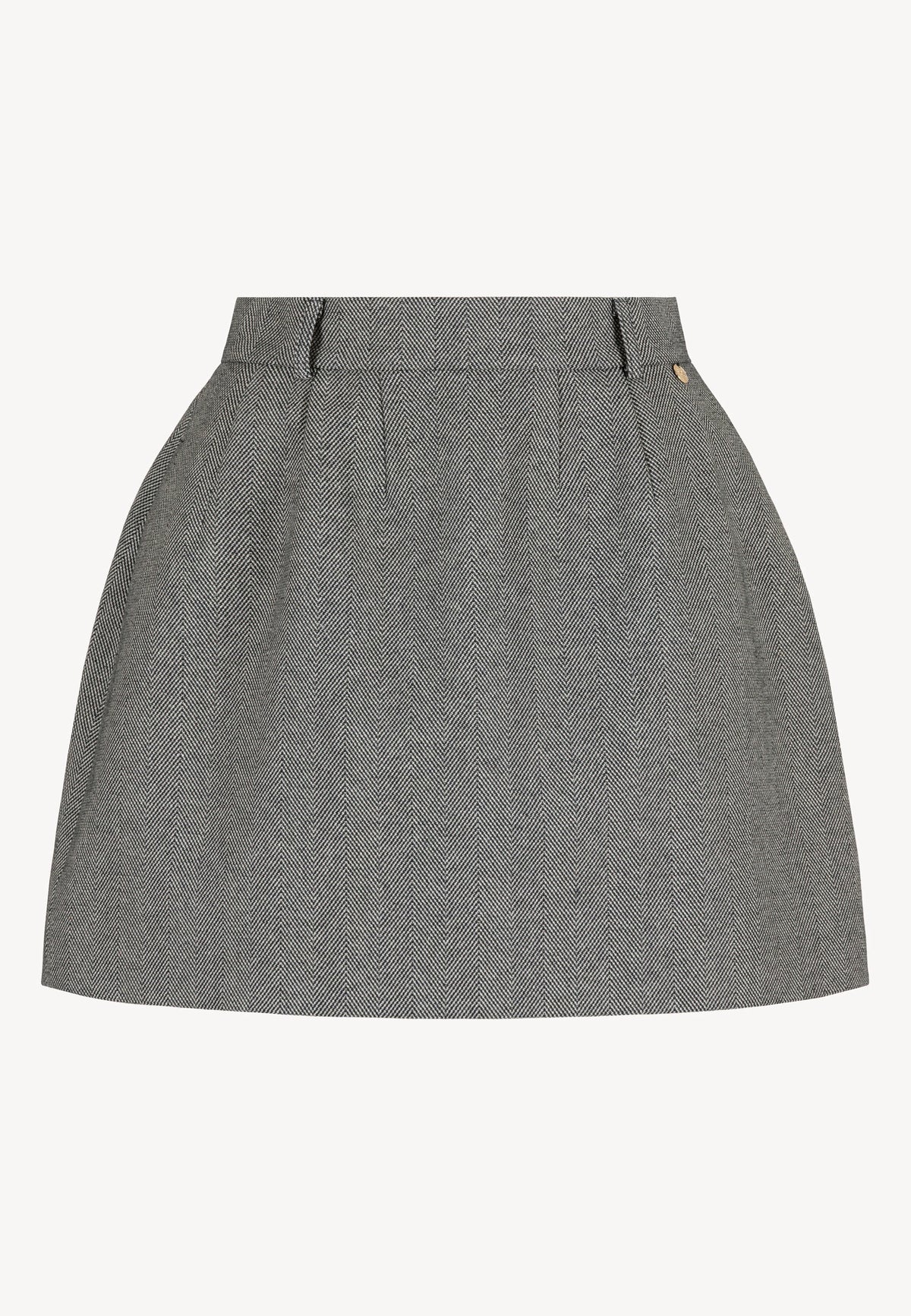 BREDA bubble-shape mini skirt in a herringbone pattern.