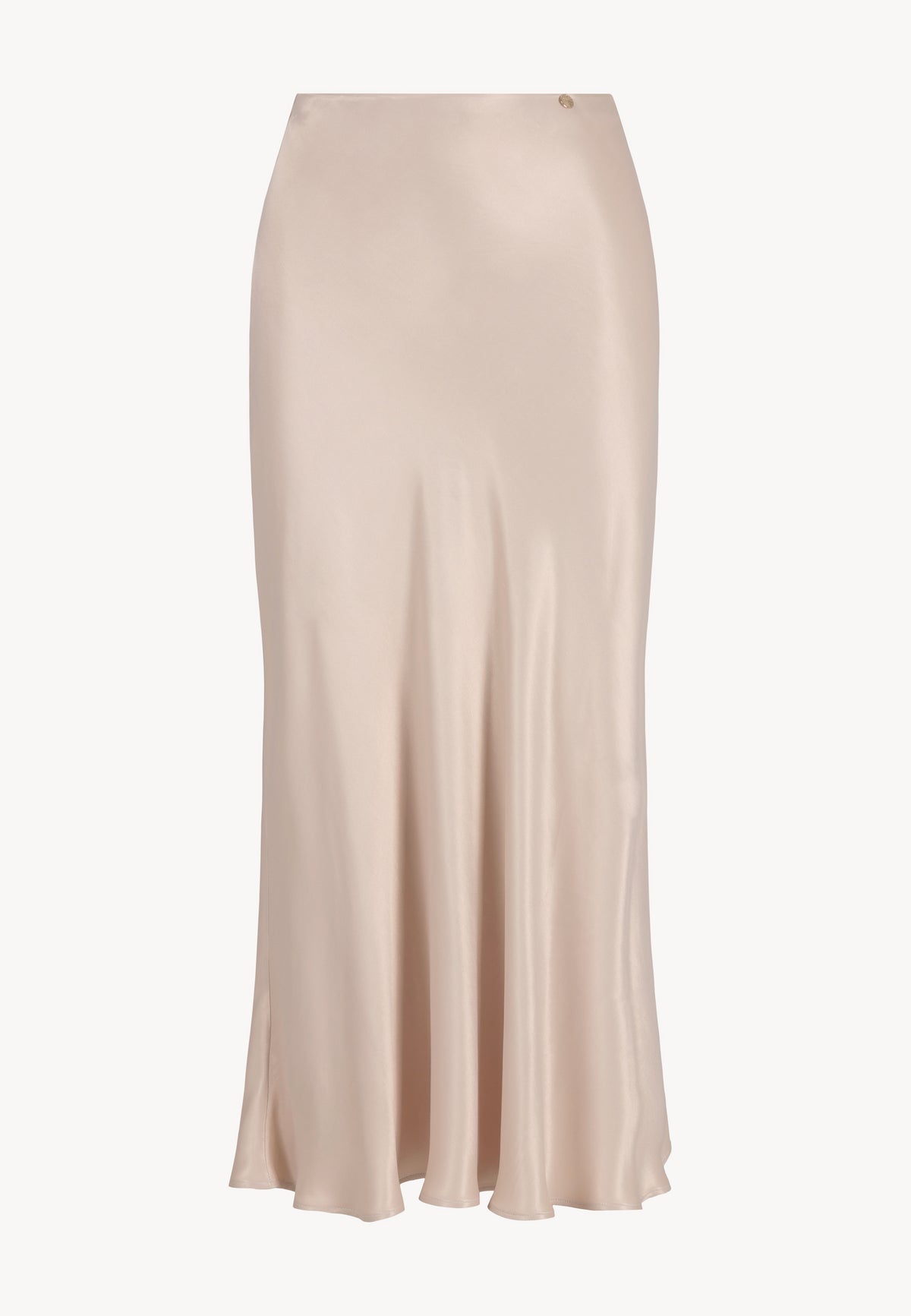 Front view of the beige BREE midi skirt.