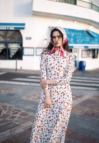 Blue midi dress with original print CALANA