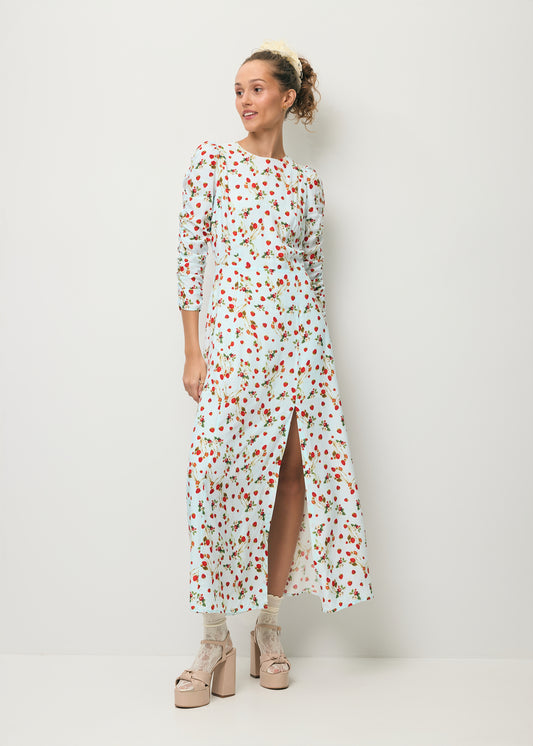 Blue midi dress with original print CALANA