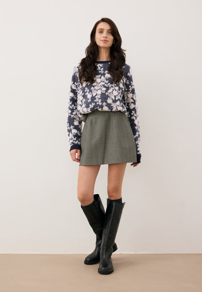 Black mini skirt with herringbone pattern BREDA