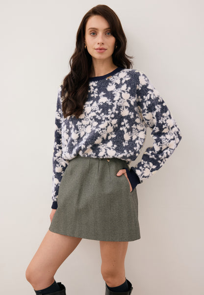 Black mini skirt with herringbone pattern BREDA