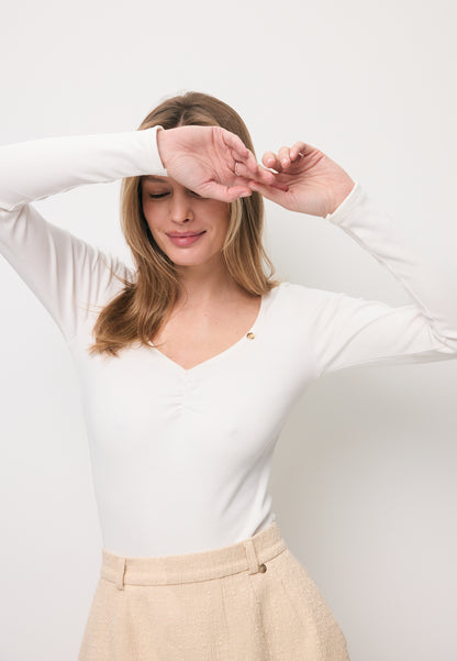 Cream bodysuit with a decorative neckline CAPI