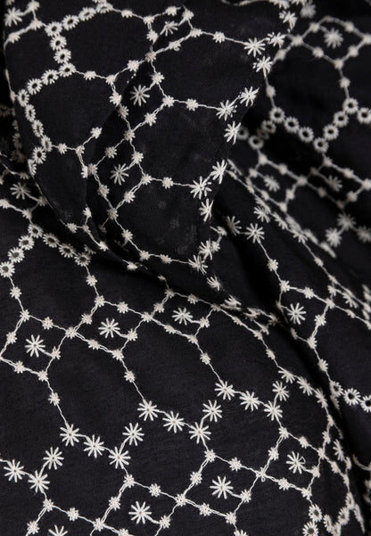 Black cotton blouse with contrasting embroidery CASSANDRA