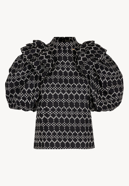 Black cotton blouse with contrasting embroidery CASSANDRA