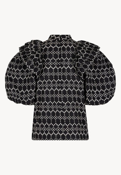 Black cotton blouse with contrasting embroidery CASSANDRA