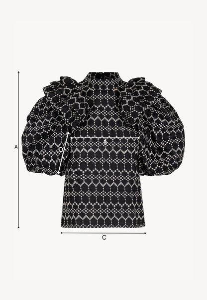 Black cotton blouse with contrasting embroidery CASSANDRA