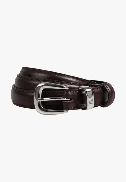 Burgundy CHANTILLY leather belt with a silver buckle.