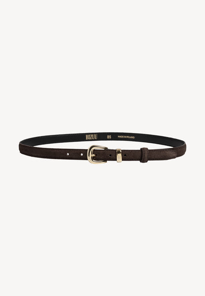 Brown CHANTILLY belt made of suede leather.