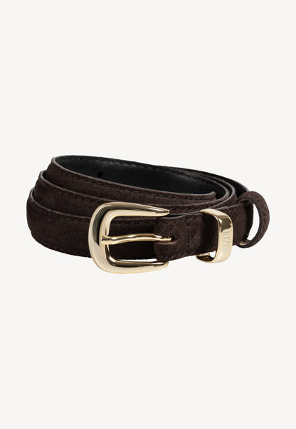 Brown CHANTILLY belt made of suede leather.