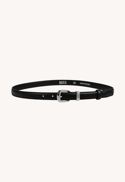 Black CHANTILLY leather belt with a silver buckle.