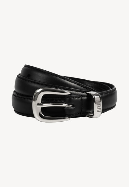 Black CHANTILLY leather belt with a silver buckle.