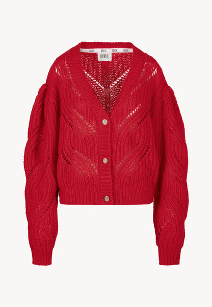 Red cardigan with branded buttons CLARA