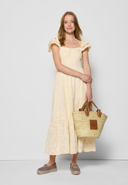 Yellow midi dress with floral embroidery CORSICA