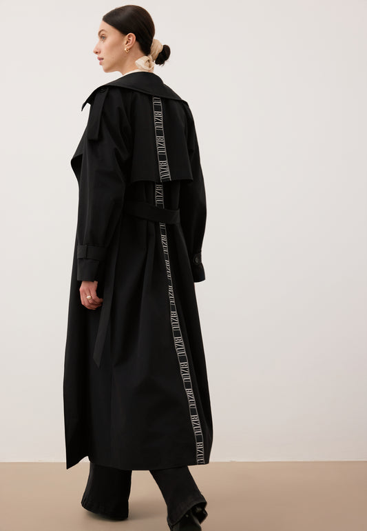 Black oversized women's coat with stripe RACHELLA