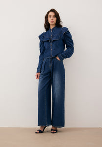 Navy blue denim shirt with stand-up collar DILETTA