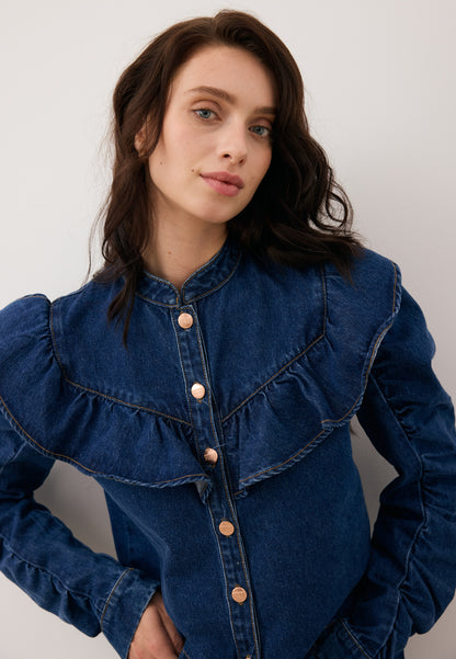 Navy blue denim shirt with stand-up collar DILETTA
