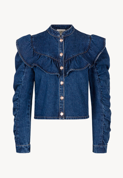 Navy blue denim shirt with stand-up collar DILETTA