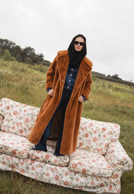 Orange faux fur maxi coat DOLOMITES