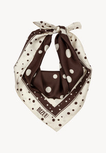 Brown silk DOTTI scarf in a polka dot print.