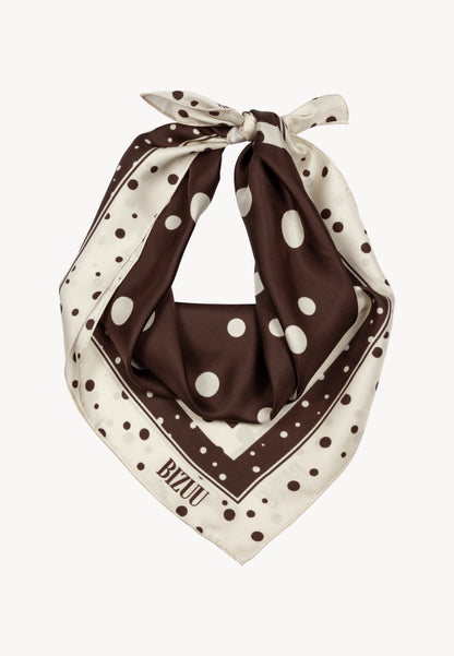 Brown silk DOTTI scarf in a polka dot print.