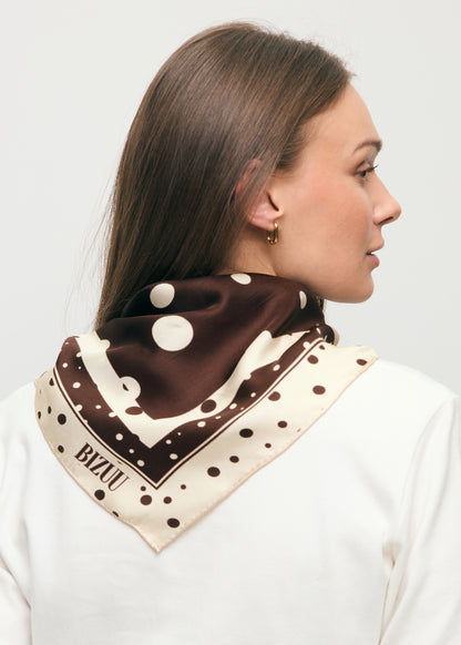 Brown silk DOTTI scarf in a polka dot print.