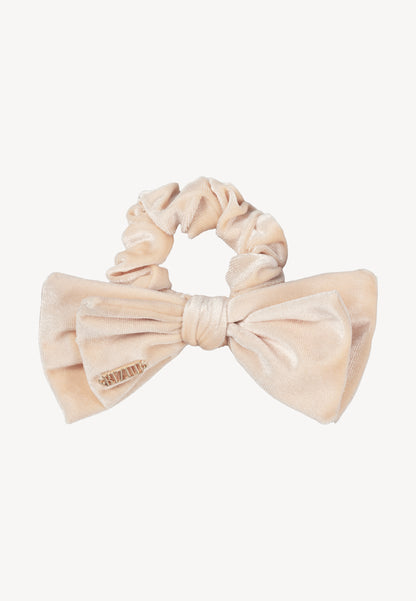 Cream ELVI scrunchie with a bow and logo