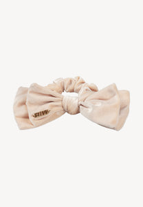 Cream ELVI scrunchie with a bow and logo