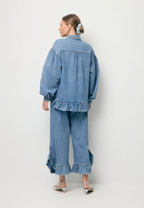 Denim FALBI shirt with a decorative ruffle
