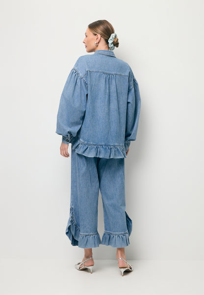 Denim FALBI shirt with a decorative ruffle