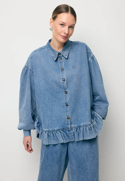 Denim FALBI shirt with a decorative ruffle