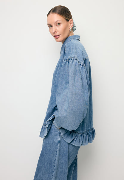Denim FALBI shirt with a decorative ruffle