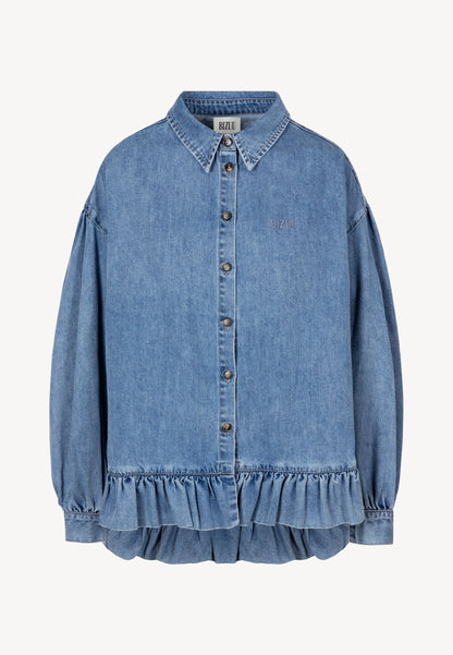 Denim FALBI shirt with a decorative ruffle