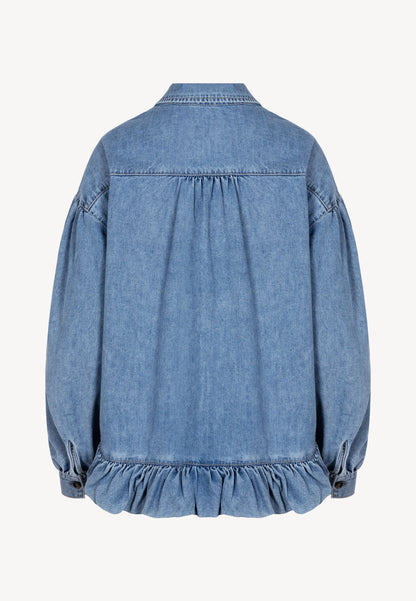 Denim FALBI shirt with a decorative ruffle