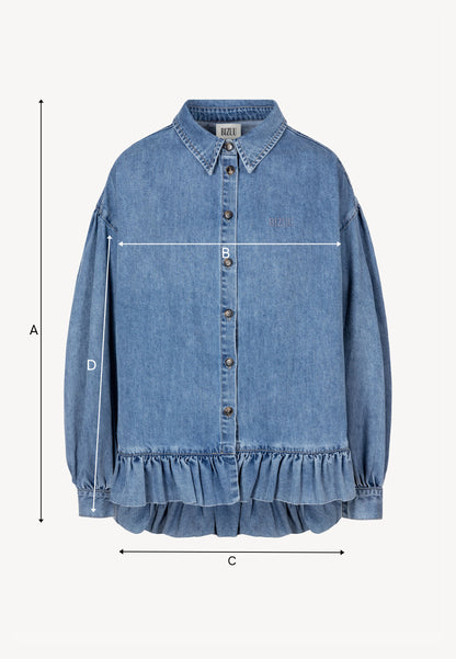 Denim FALBI shirt with a decorative ruffle