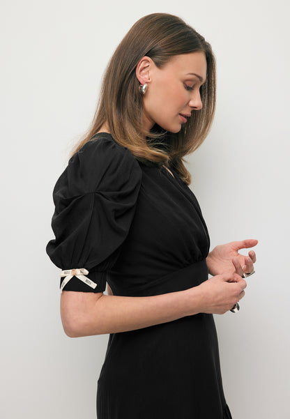 Black FAMOSA mini dress with puffed sleeves