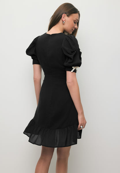 Black FAMOSA mini dress with puffed sleeves
