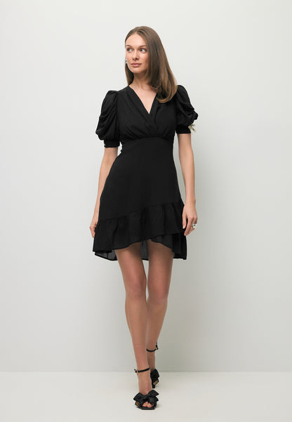 Black FAMOSA mini dress with puffed sleeves