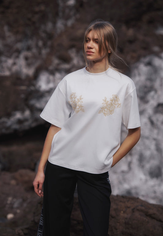 Cream T-shirt with original graphic FANYA