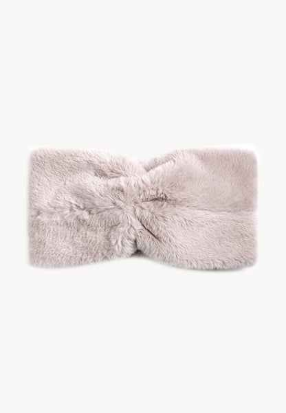 Beige FEMI faux fur headband.