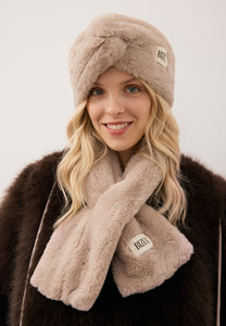 Beige FLUFFY scarf with a branded label